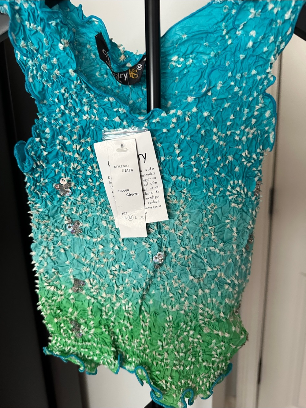 Chaudry KC Smocked Ombre Tank Top in Aqua and Green